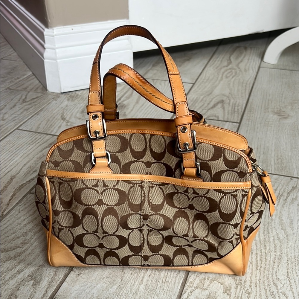 Coach Signature Brown and Tan Satchel - Picture 2 of 5